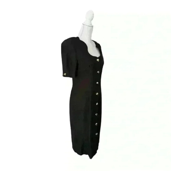 Black Midi Dress with Hold Buttons Vintage Adele Simpson Size 10 - Picture 2 of 5